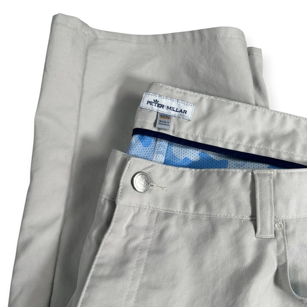 Peter Millar Mens Performance Golf Pants Light Stone Crown Logo 40/32 Chino